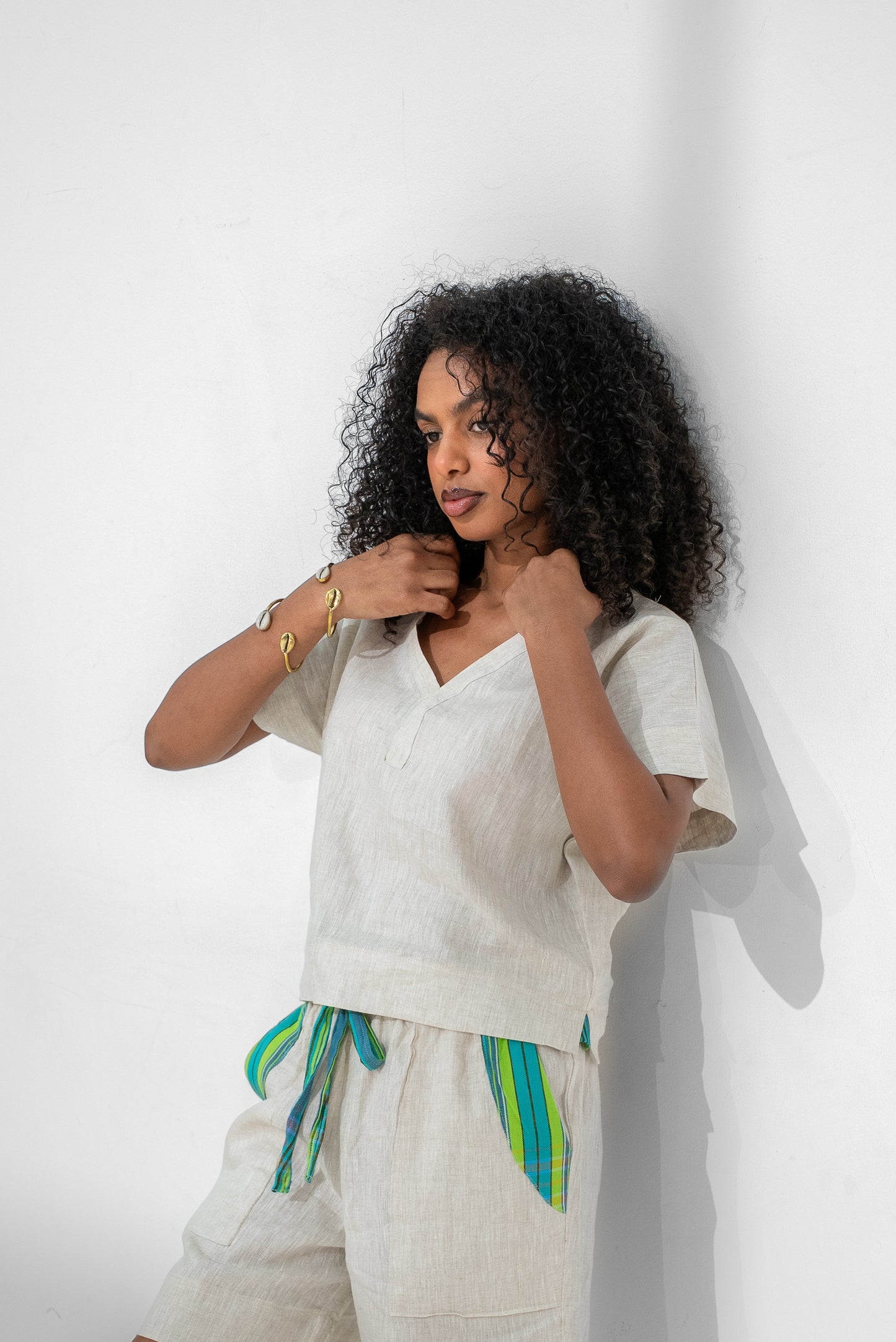 Tamu Linen Short and top set (Green detail)