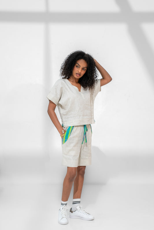 Tamu Linen Short and top set (Green detail)