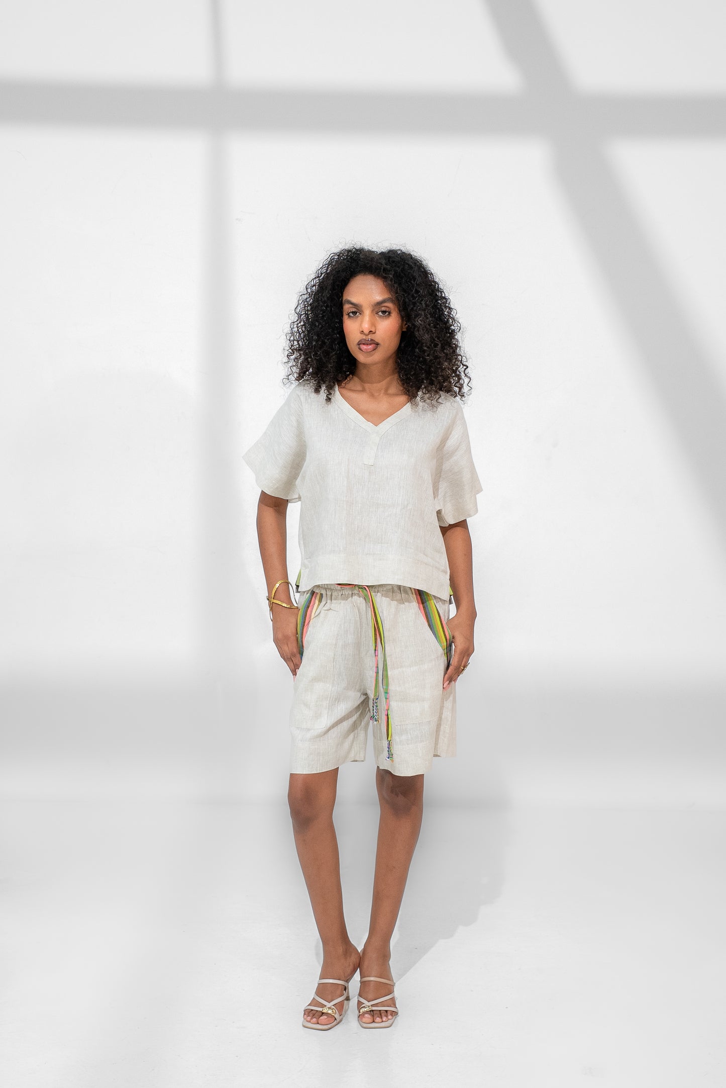 Tamu Linen shorts and top set (Yellow detail)