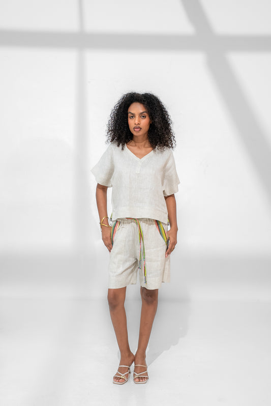 Tamu Linen shorts and top set (Yellow detail)