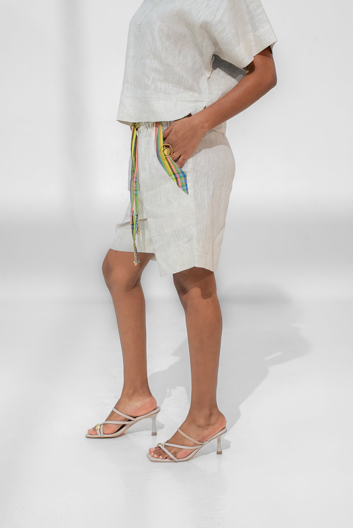 Tamu Linen shorts and top set (Yellow detail)