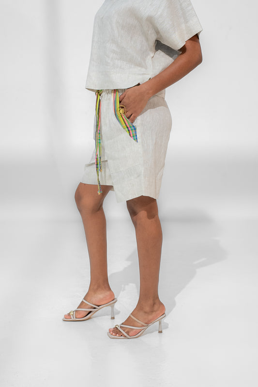 Tamu Linen shorts and top set (Yellow detail)