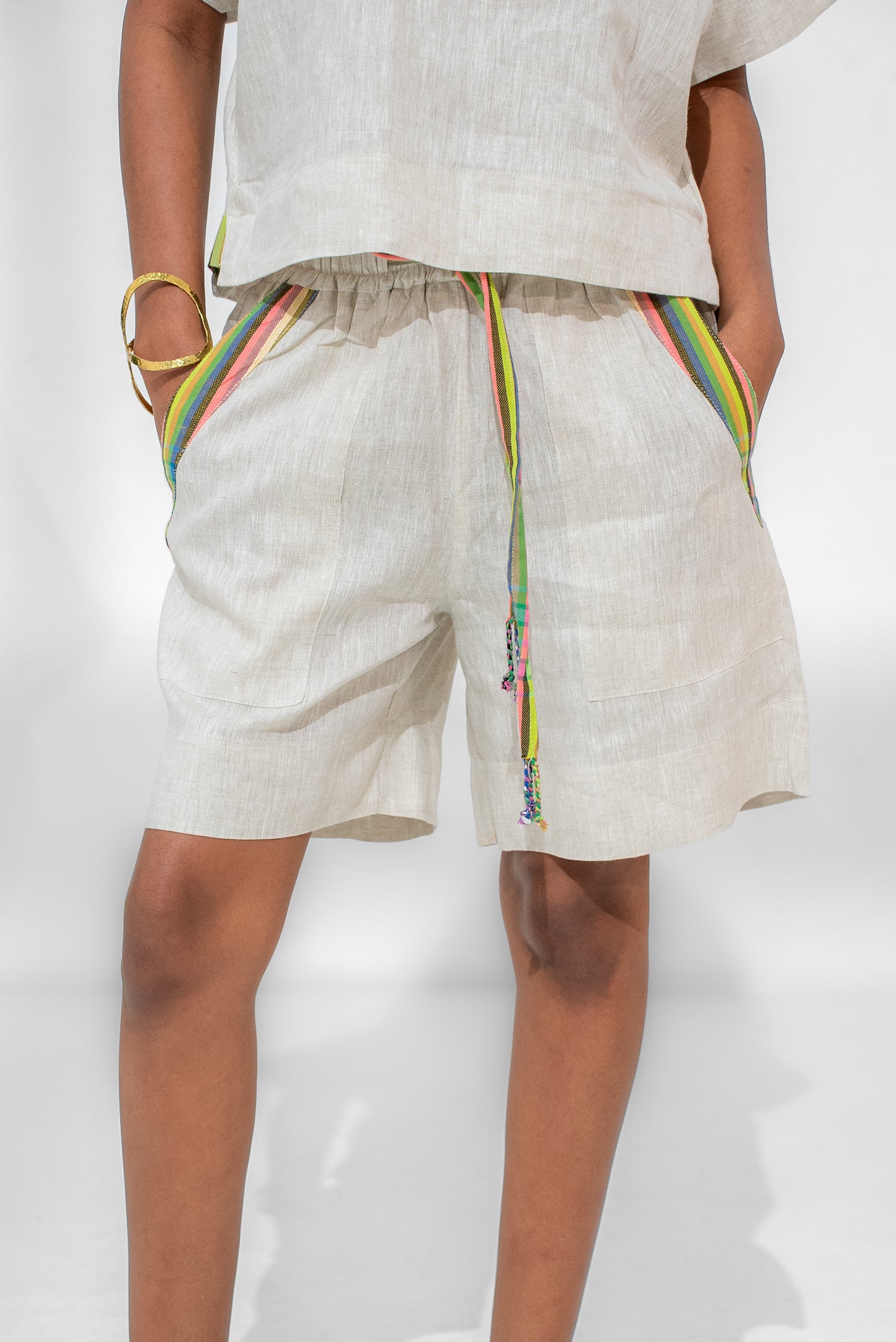 Tamu Linen shorts and top set (Yellow detail)