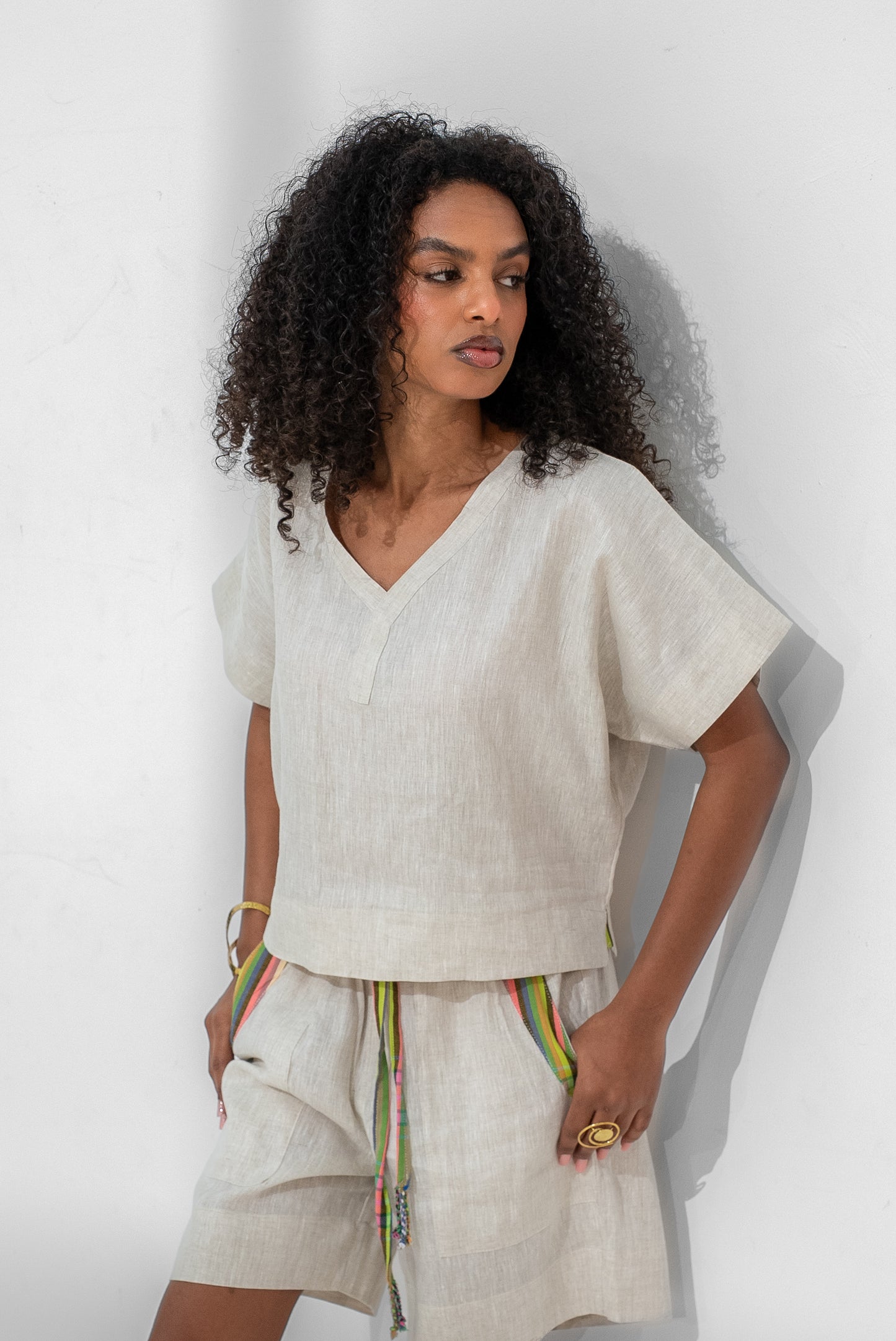 Tamu Linen shorts and top set (Yellow detail)