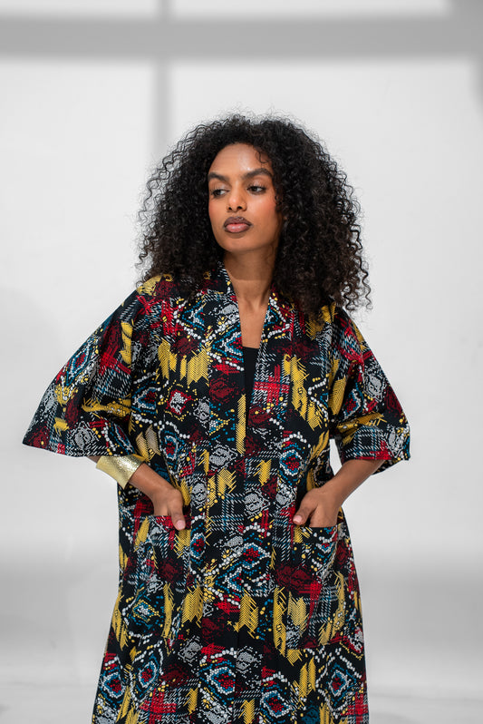 The Wasl – Long Cotton Kitenge Kimono (002)